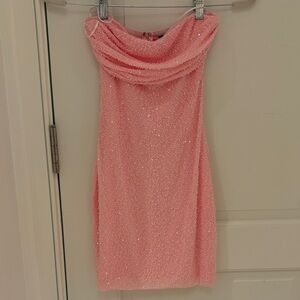 Windsor Pink Lena Strapless Bodycon Beaded Mesh Mini Dress